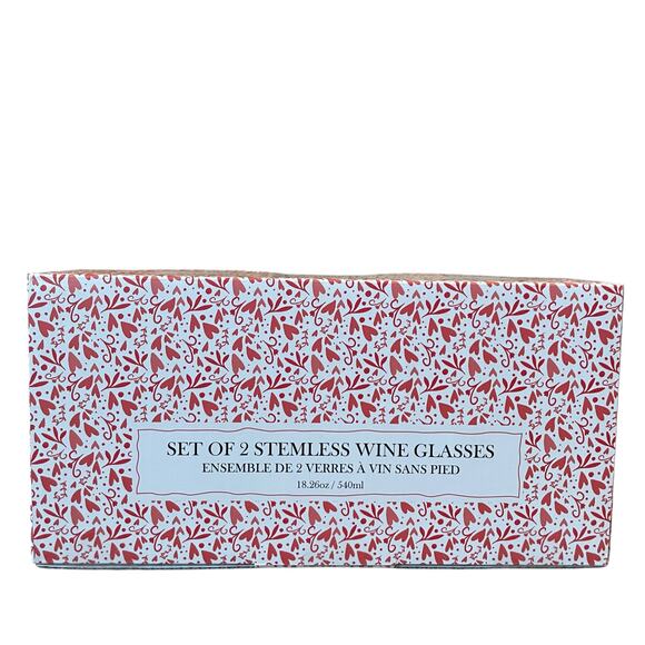 Valentines Day Jeweled HEARTS Stemless Wine Glasses Set of 2 Red & Pink New - Picture 10 of 14